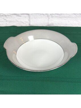 Vintage 50s Sango Platina 9.5" Round Serving Bowl Gray Band Platinum Trim Japan
